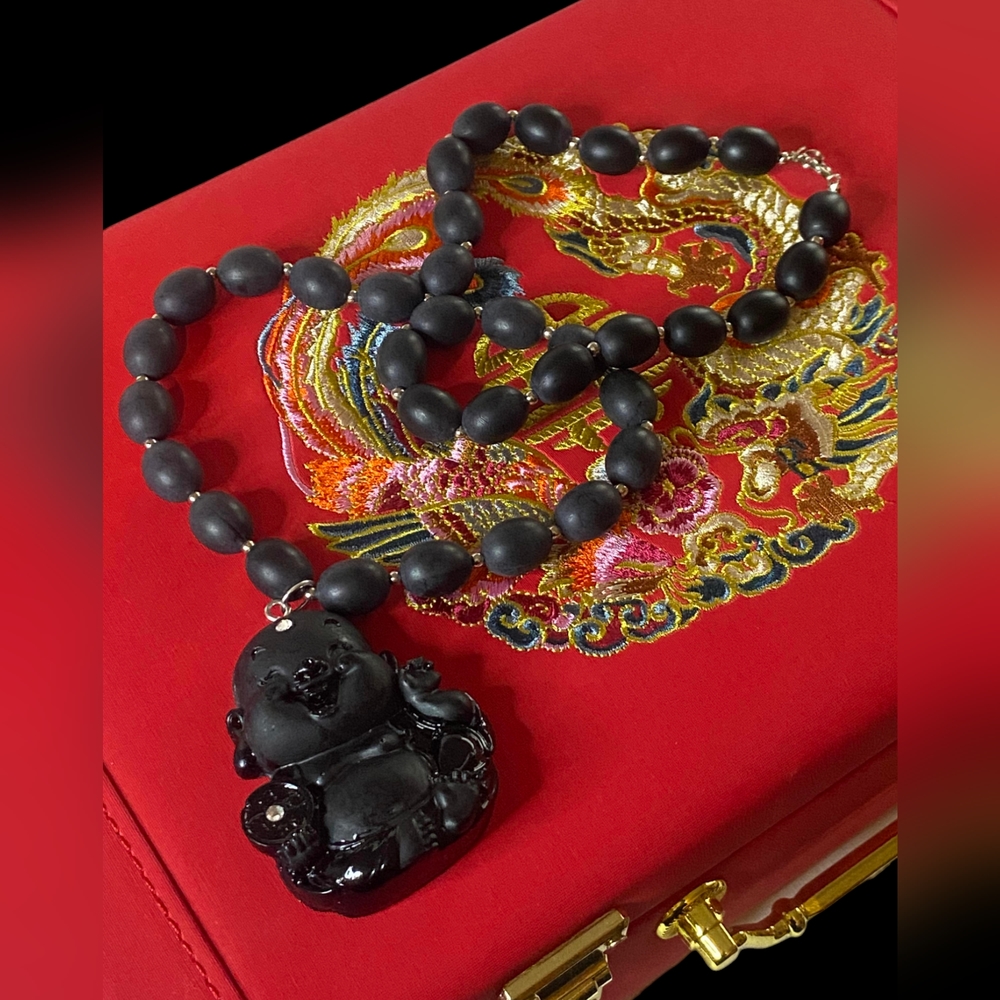 Buddha necklace. Attraction of prosperity, luck, wealth.With 2 Swarovski crystal